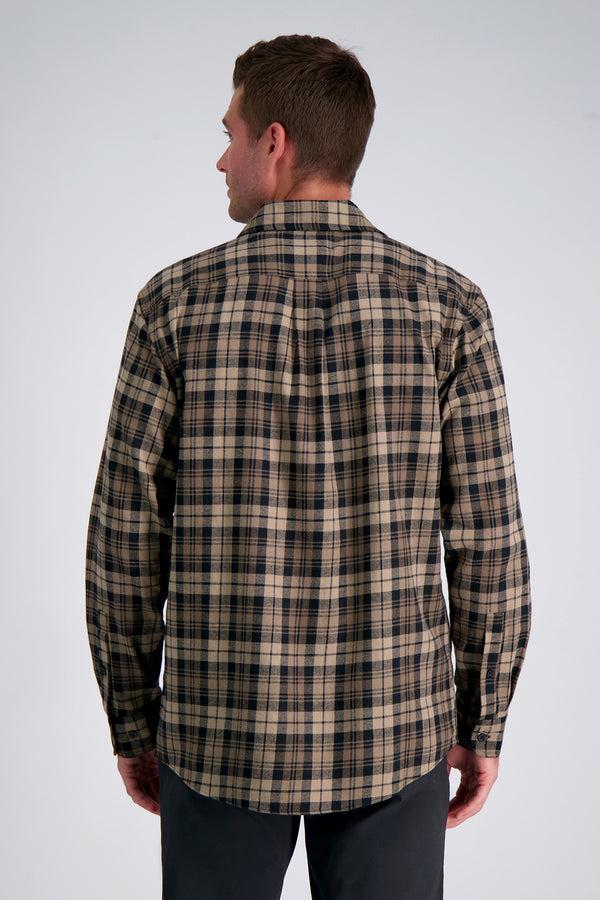 Haggar Long Sleeve Flannel Plaid Shirt Mocha