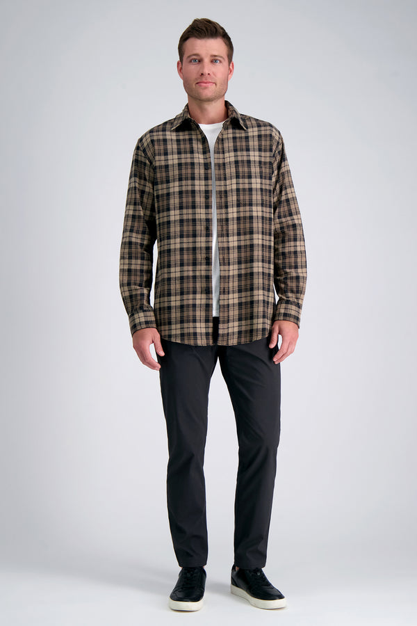 Haggar Long Sleeve Flannel Plaid Shirt Mocha