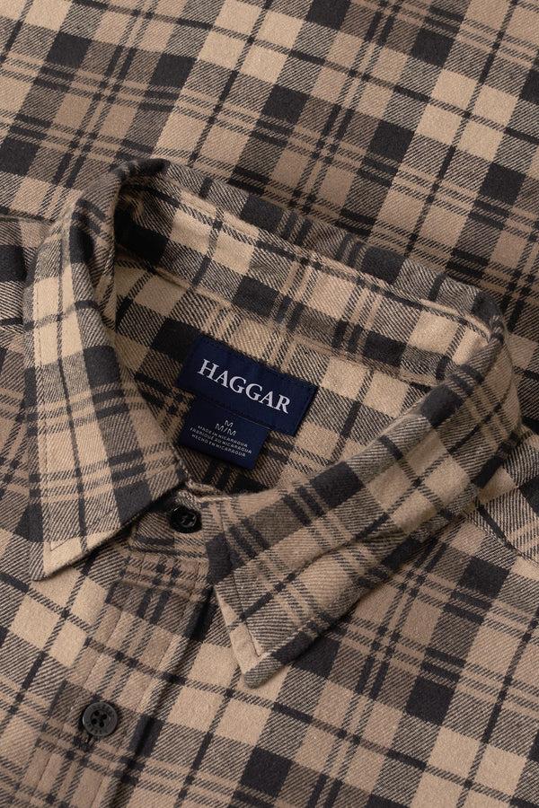 Haggar Long Sleeve Flannel Plaid Shirt Mocha