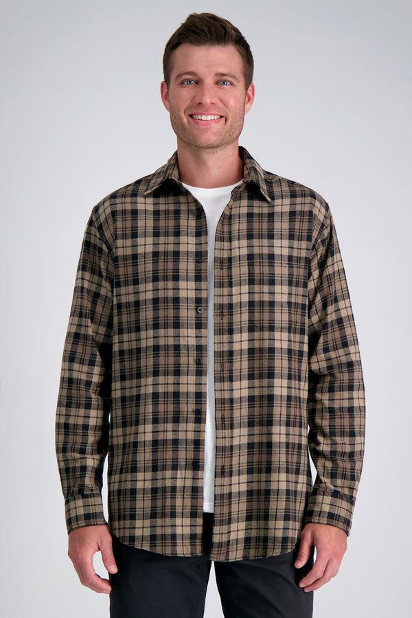 haggar Long Sleeve Flannel Plaid Shirt Mocha