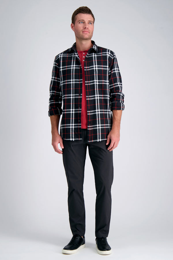 Haggar Long Sleeve Flannel Plaid Shirt Red