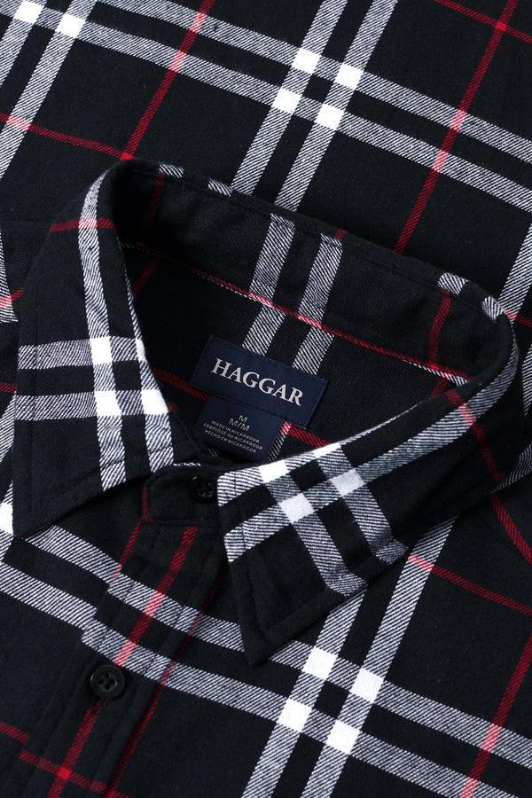 Haggar Long Sleeve Flannel Plaid Shirt Red