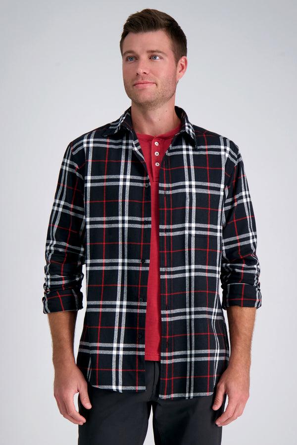 haggar Long Sleeve Flannel Plaid Shirt Red
