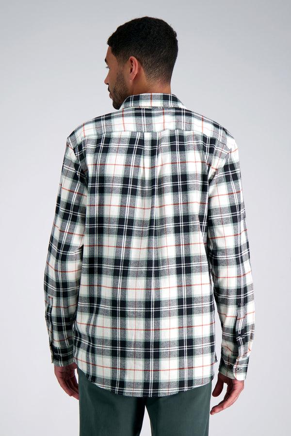 Haggar Long Sleeve Flannel Plaid Shirt White