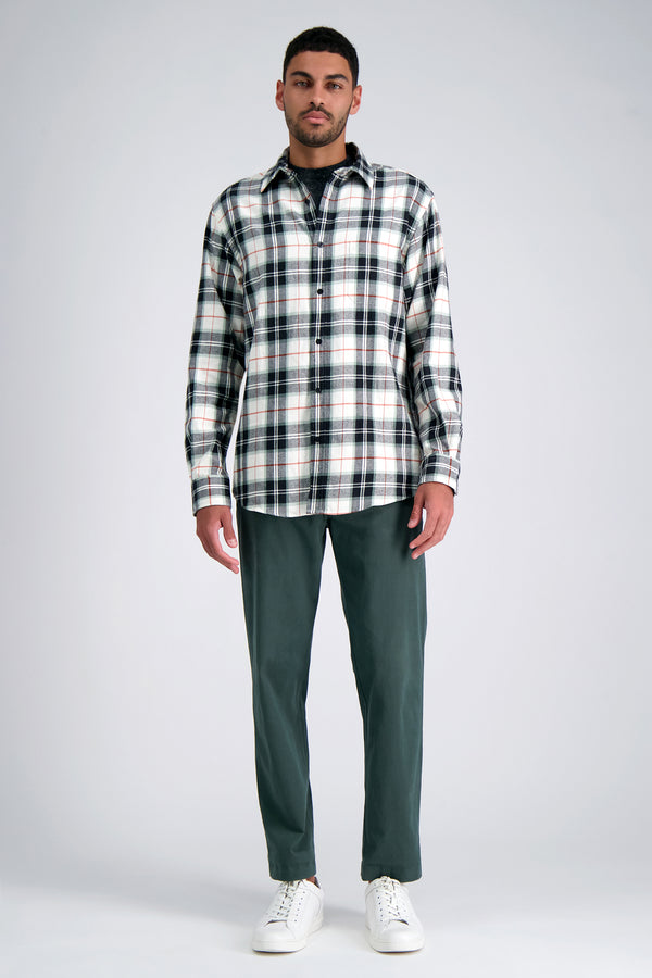Haggar Long Sleeve Flannel Plaid Shirt White