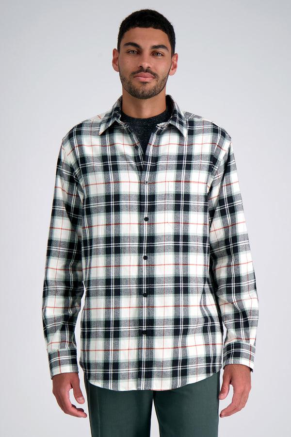 haggar Long Sleeve Flannel Plaid Shirt White