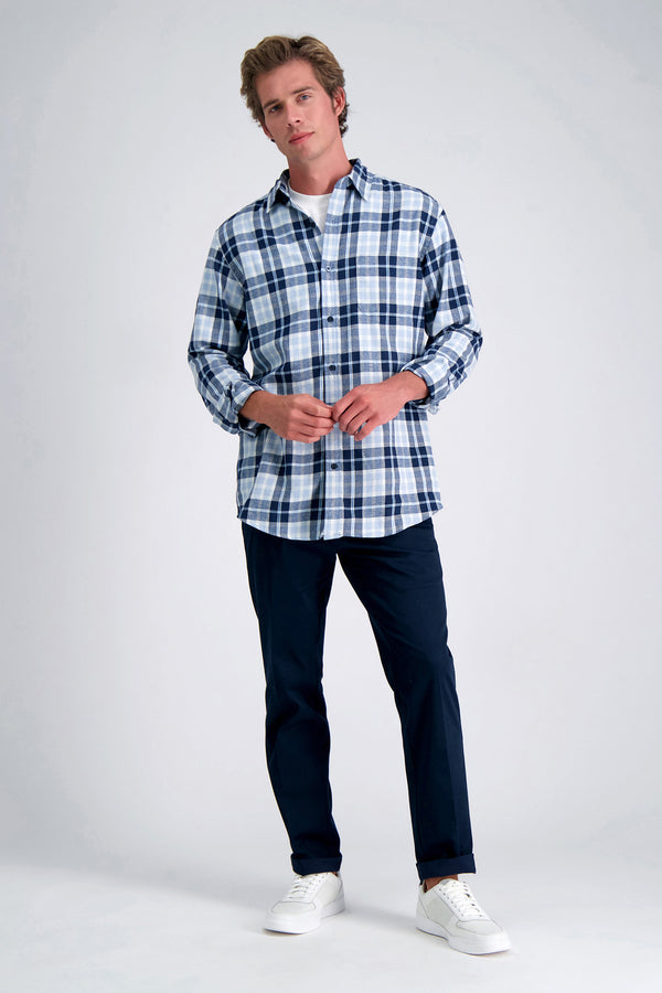 Haggar Long Sleeve Flannel Shirt Light Blue