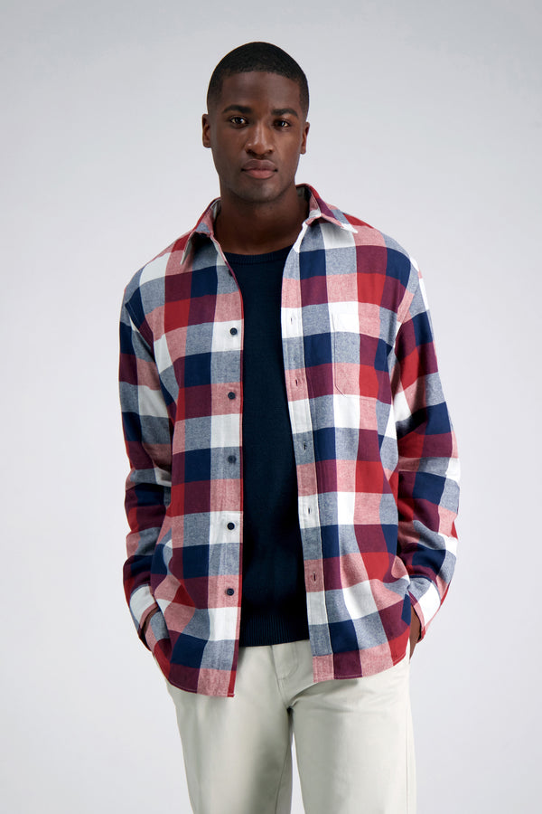 haggar Long Sleeve Flannel Shirt Red