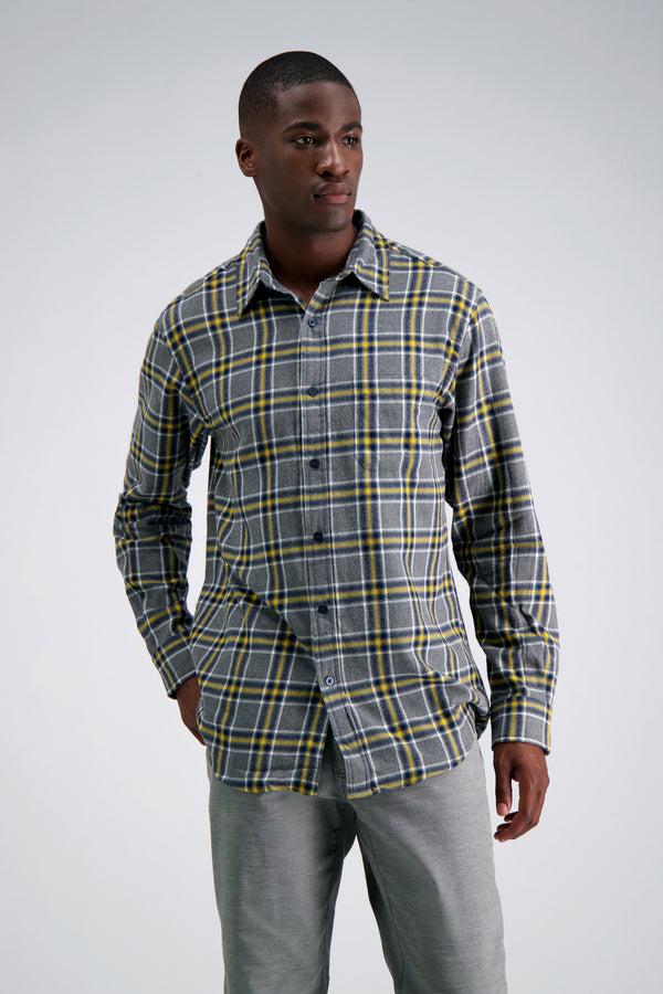 haggar Long Sleeve Flannel Shirt Yellow