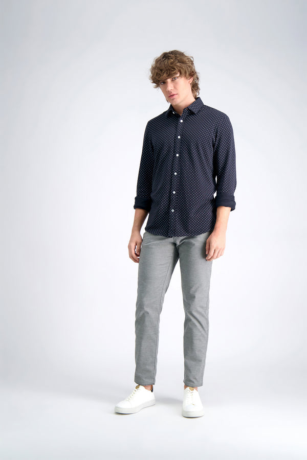 Haggar Long Sleeve Pique Shirt - Multi Dot Mocha