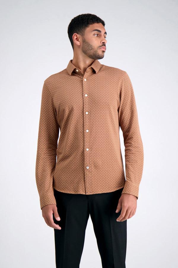 Haggar Long Sleeve Pique Shirt - Multi Dot Mocha