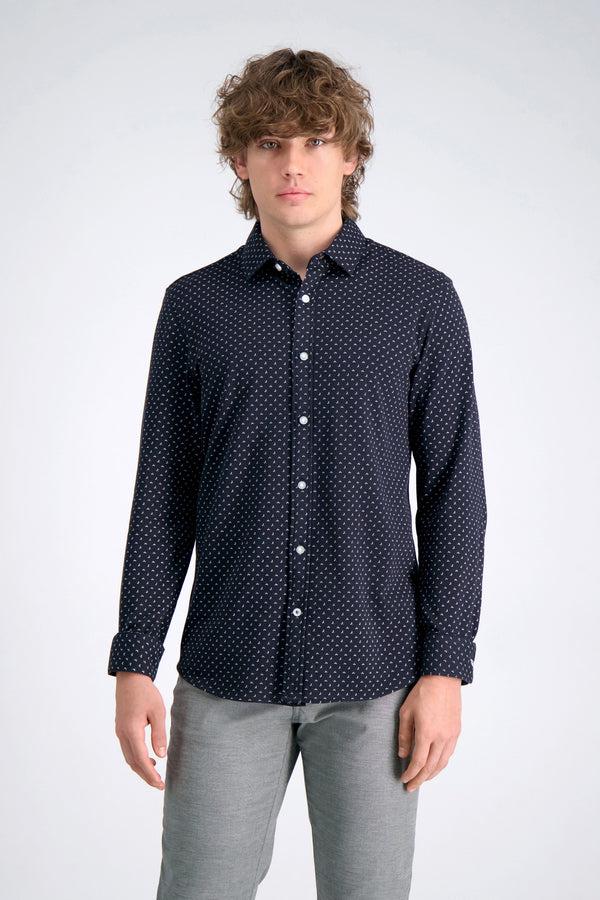 haggar Long Sleeve Pique Shirt - Multi Dot Mocha