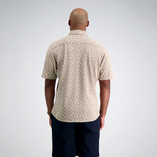 Haggar Pique Button Down Shirt - Floral Stamp Khaki
