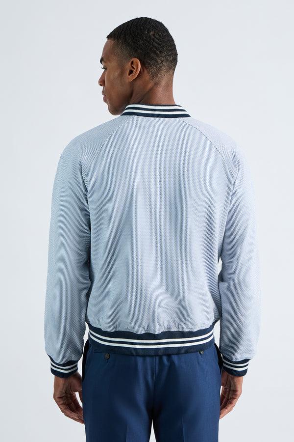 Haggar Seersucker Bomber Jacket Light Blue