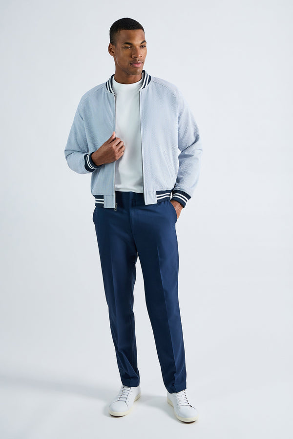 Haggar Seersucker Bomber Jacket Light Blue