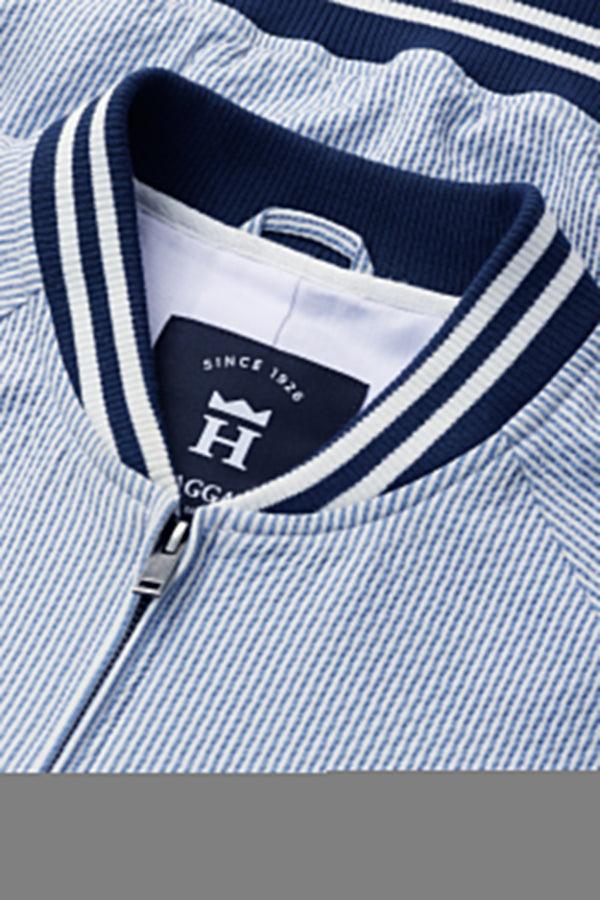 Haggar Seersucker Bomber Jacket Light Blue