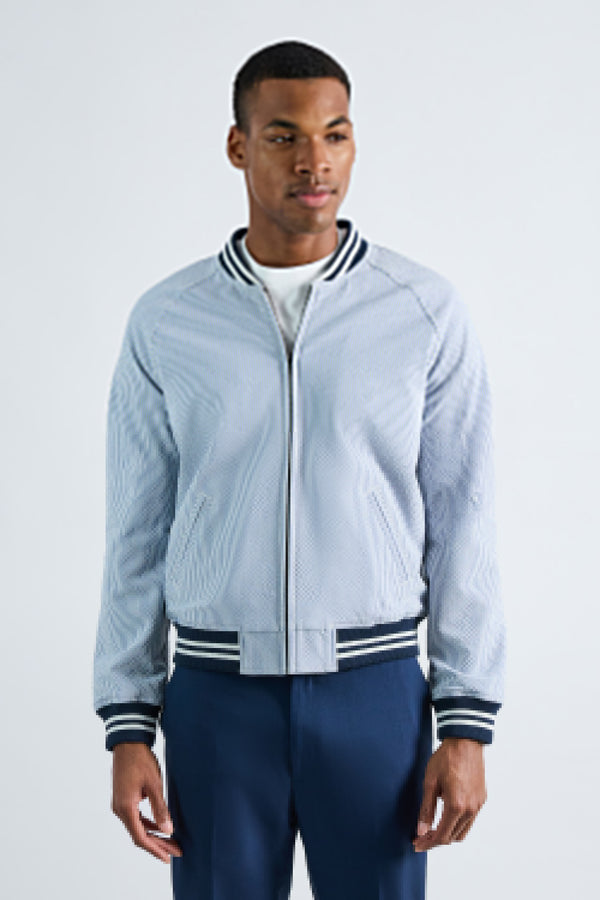 haggar Seersucker Bomber Jacket Light Blue