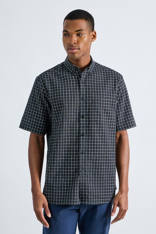 haggar Short Sleeve Button-Down Linen Shirt Black