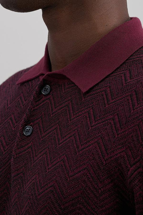 Haggar Short Sleeve Chevron Polo Sweater Merlot