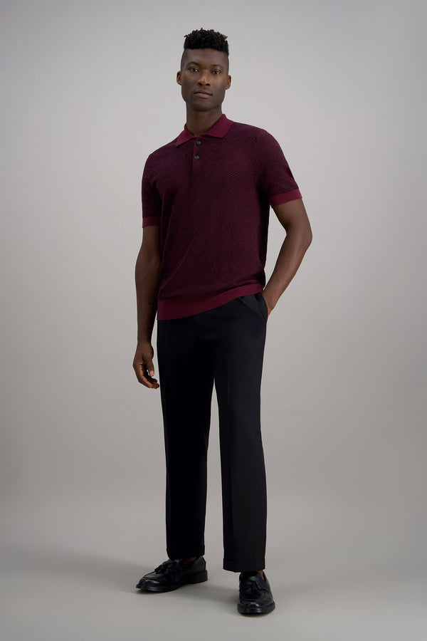 Haggar Short Sleeve Chevron Polo Sweater Merlot