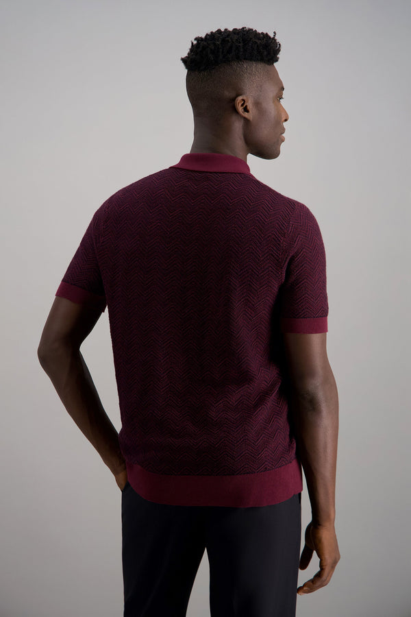 Haggar Short Sleeve Chevron Polo Sweater Merlot