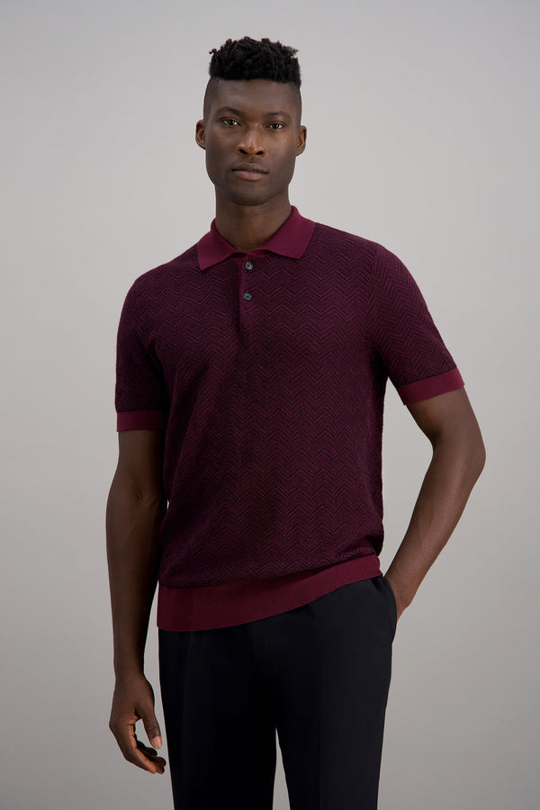 haggar Short Sleeve Chevron Polo Sweater Merlot