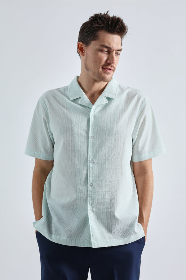 haggar Short Sleeve Seersucker Camp Shirt Seafoam