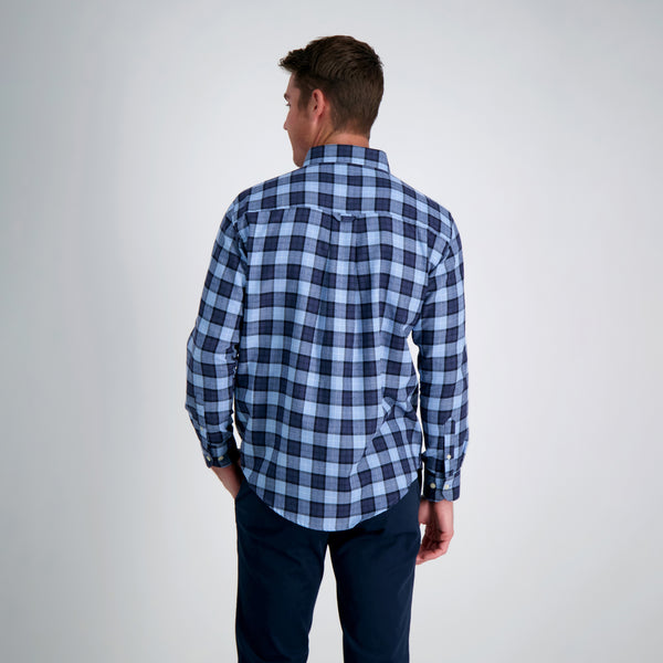 Haggar Windowpane Heather Plaid Shirt DK Denim