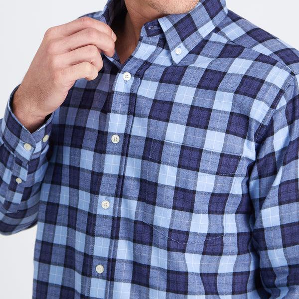 Haggar Windowpane Heather Plaid Shirt DK Denim