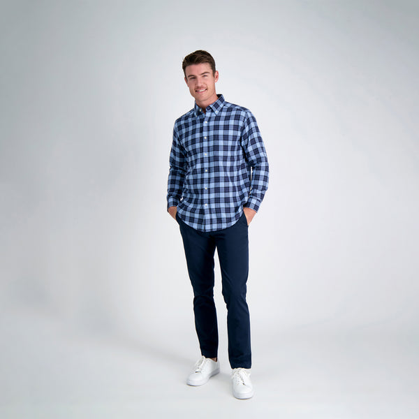 Haggar Windowpane Heather Plaid Shirt DK Denim