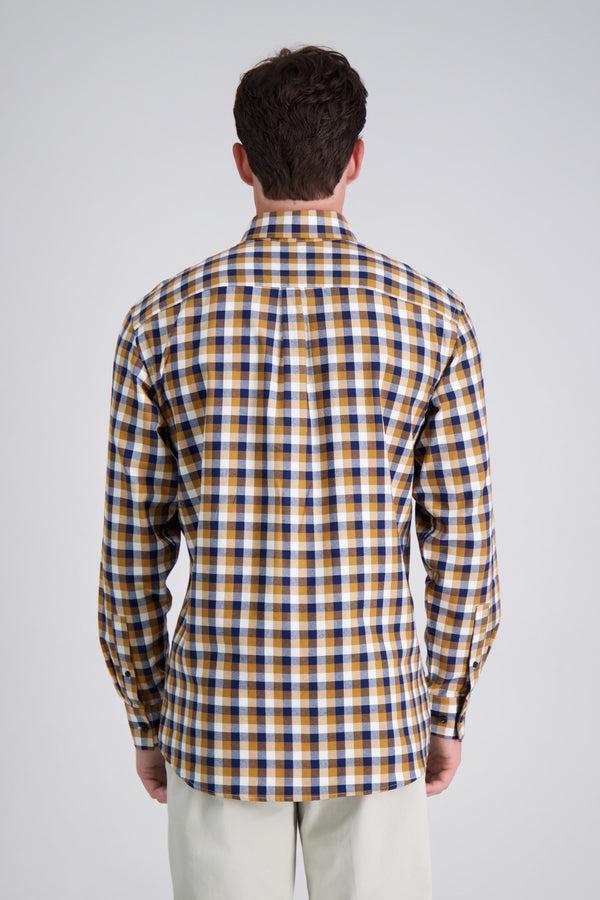 Haggar Long Sleeve Brushed Cotton Plaid Shirt Mocha