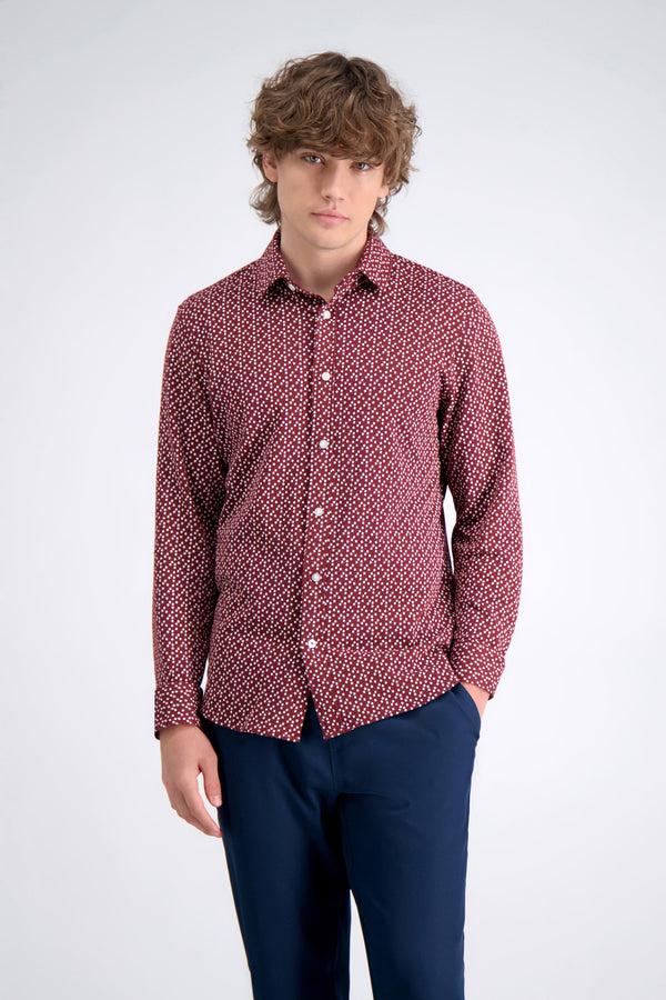 Haggar Long Sleeve Pique Shirt - Geo Ditsy Heather Burgundy