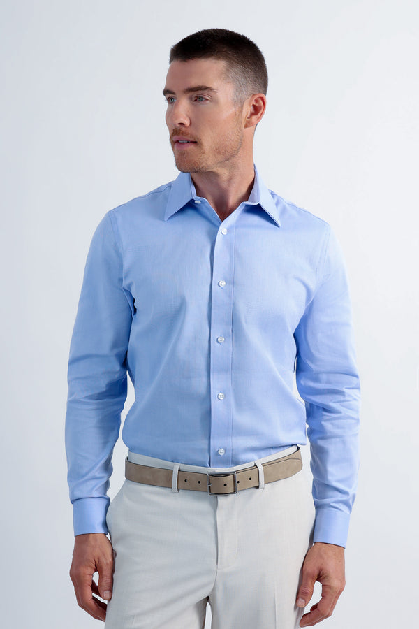 haggar Premium Comfort Dress Shirt - Blue Herringbone Blue