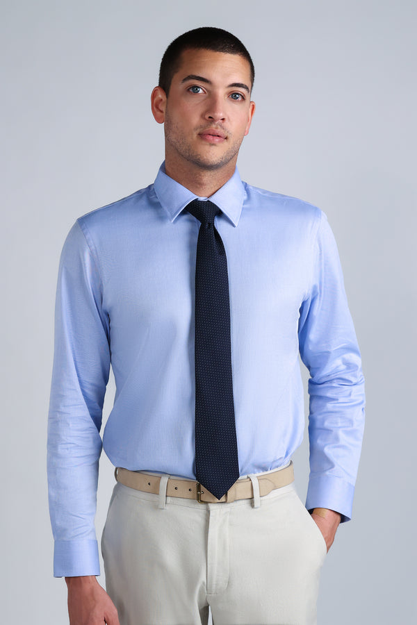 haggar Premium Comfort Dress Shirt - Blue Herringbone Blue