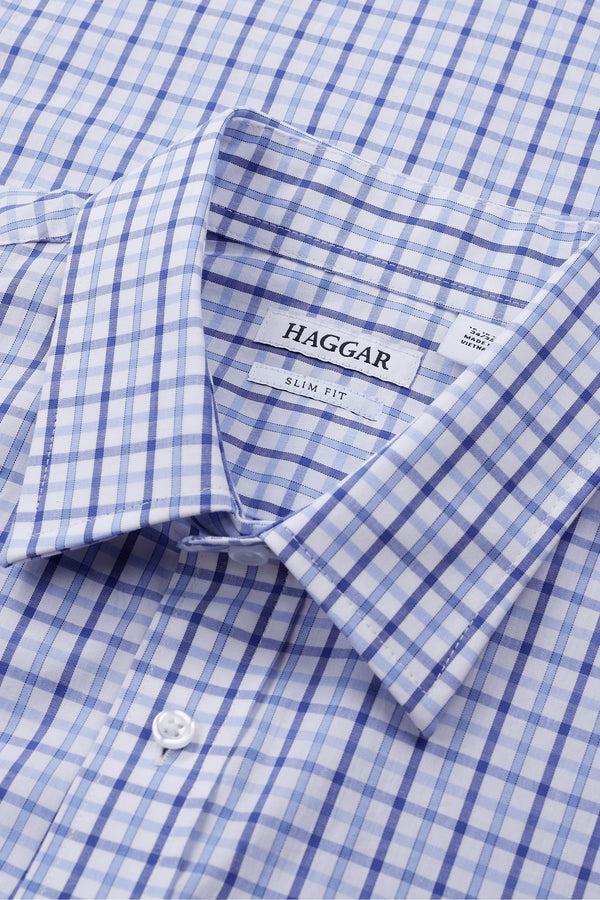 Haggar Premium Comfort Dress Shirt - Tonal Blue Check Medium Blue