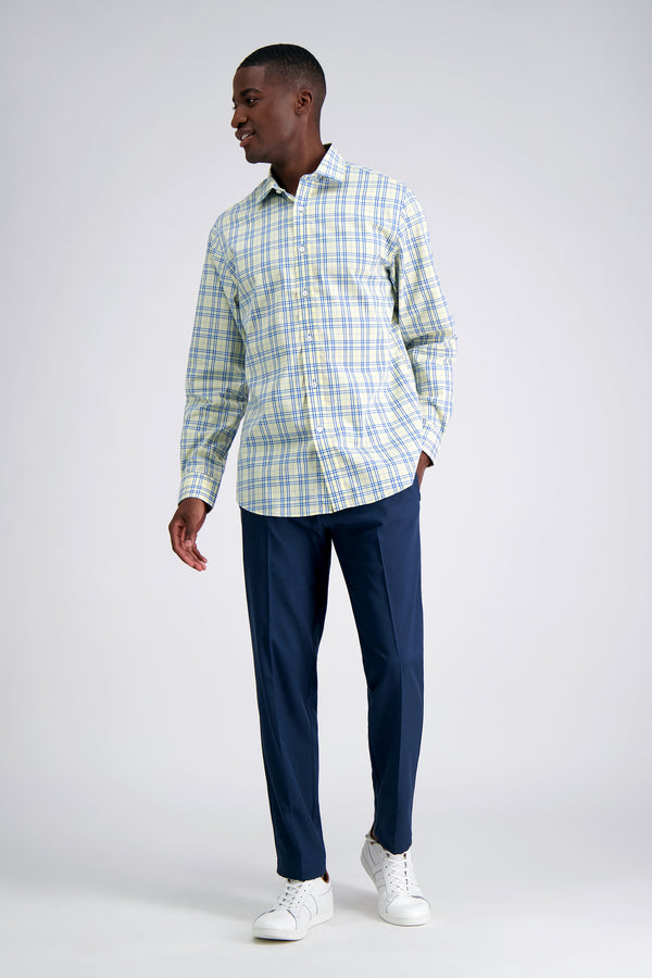 Haggar Premium Comfort Performance Cotton Dress Shirt - White And Yellow Plaid White
