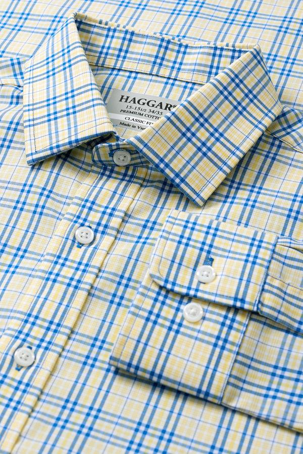 Haggar Premium Comfort Performance Cotton Dress Shirt - White And Yellow Plaid White