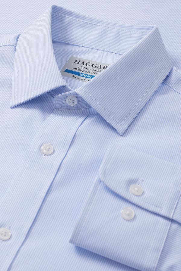 Haggar Premium Comfort Performance Cotton Dress Shirt - White & Blue Stripe Oatmeal