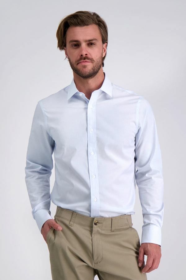 haggar Premium Comfort Performance Cotton Dress Shirt - White & Blue Stripe Oatmeal