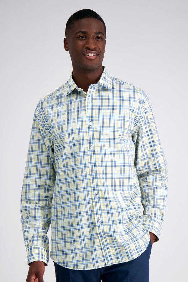 haggar Premium Comfort Performance Cotton Dress Shirt - White and Yellow Plaid White