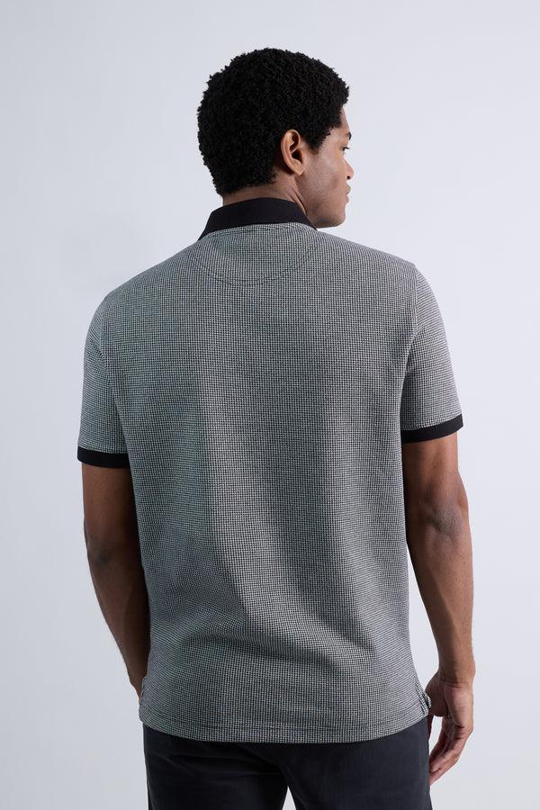 Haggar Premium Comfort Quarter Zip Houndstooth Polo Black