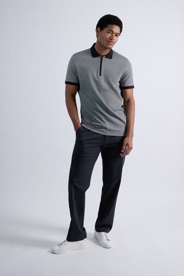 Haggar Premium Comfort Quarter Zip Houndstooth Polo Black