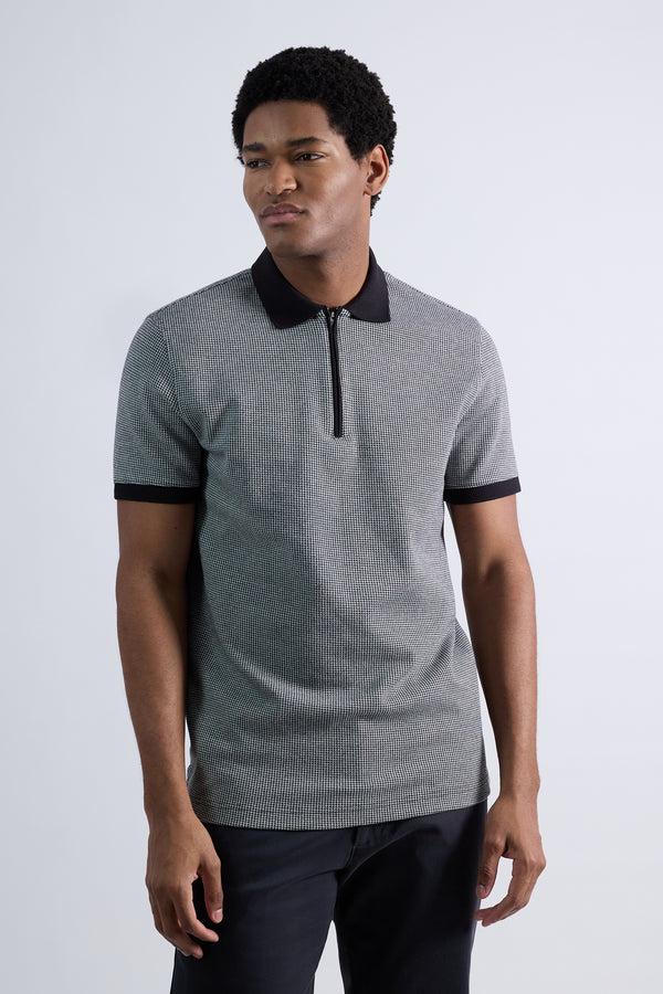 haggar Premium Comfort Quarter Zip Houndstooth Polo Black