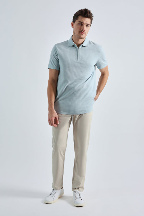 Haggar Premium Comfort Quarter Zip Jacquard Polo Seafoam