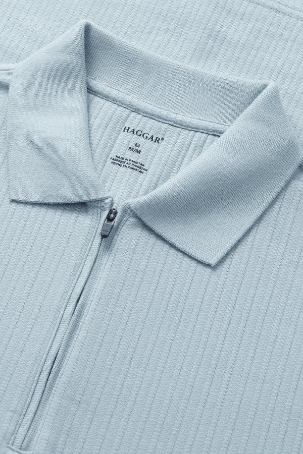 Haggar Premium Comfort Quarter Zip Jacquard Polo Seafoam