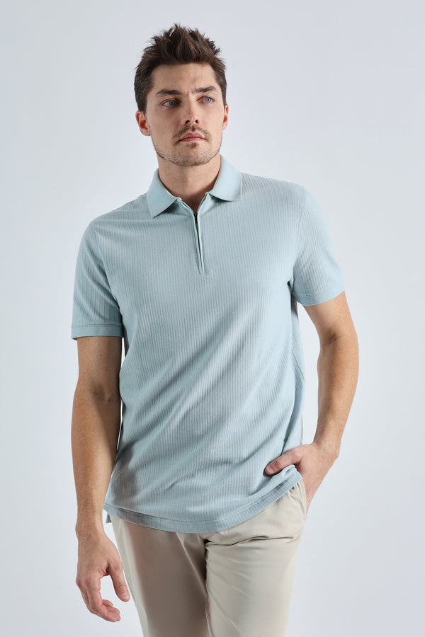 haggar Premium Comfort Quarter Zip Jacquard Polo Seafoam