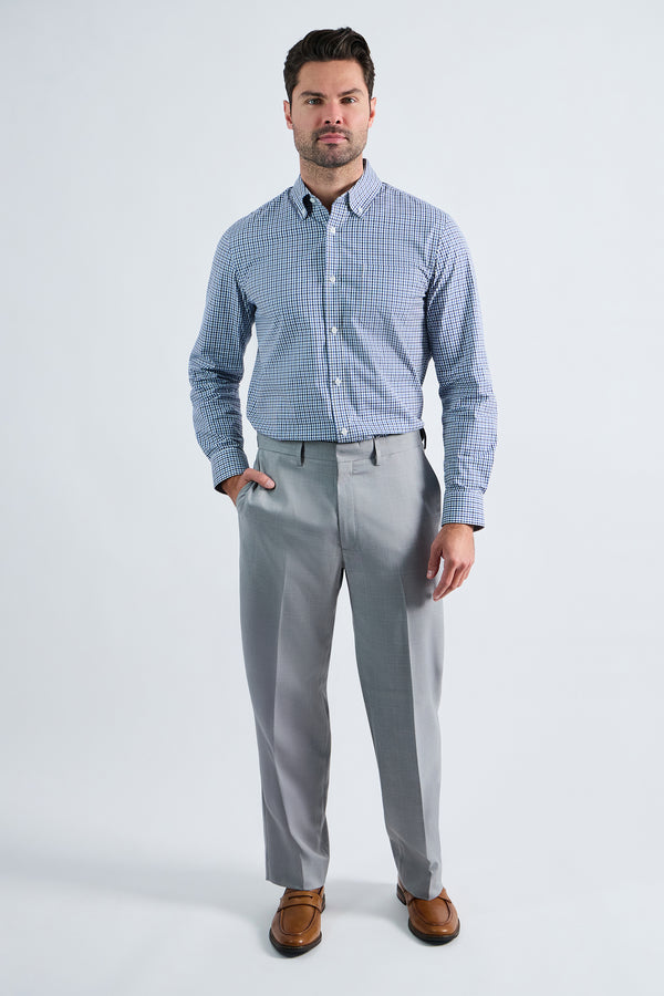 haggar Premium Comfort Tonal Plaid Dress Pant Chambray