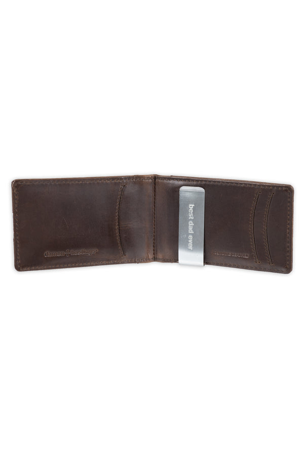 Haggar RFID Bifold Wallet With Removable Money Clip - Best Dad Ever Engraving Brown