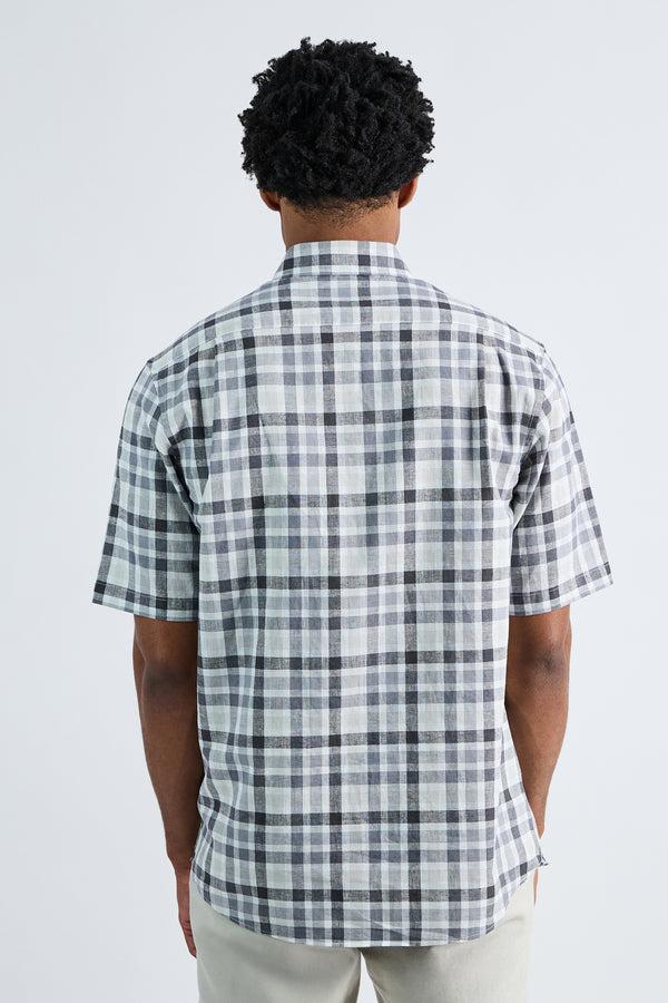 Haggar Short Sleeve Button-Down Linen Shirt Dark Grey