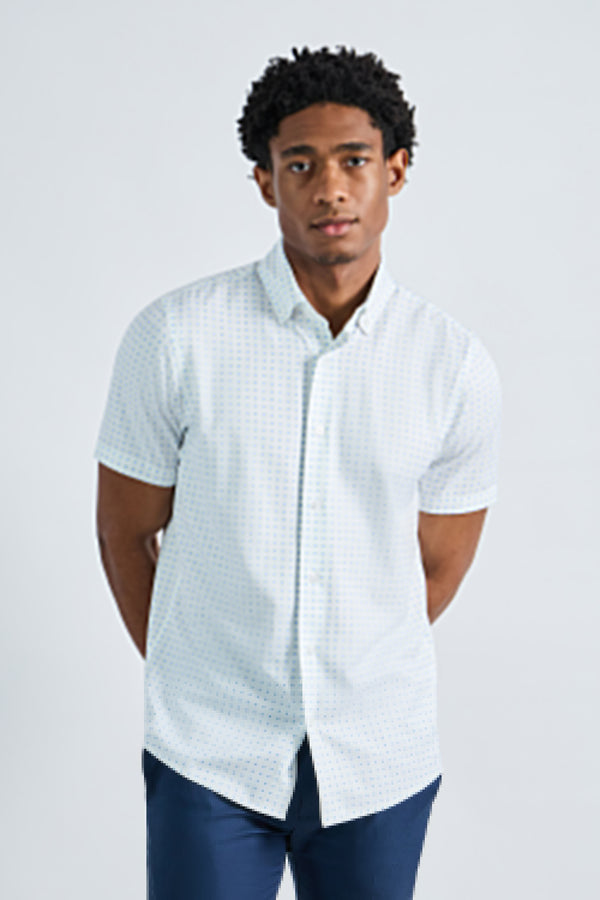 haggar Short Sleeve Performance Button-Down Shirt Lt Blue